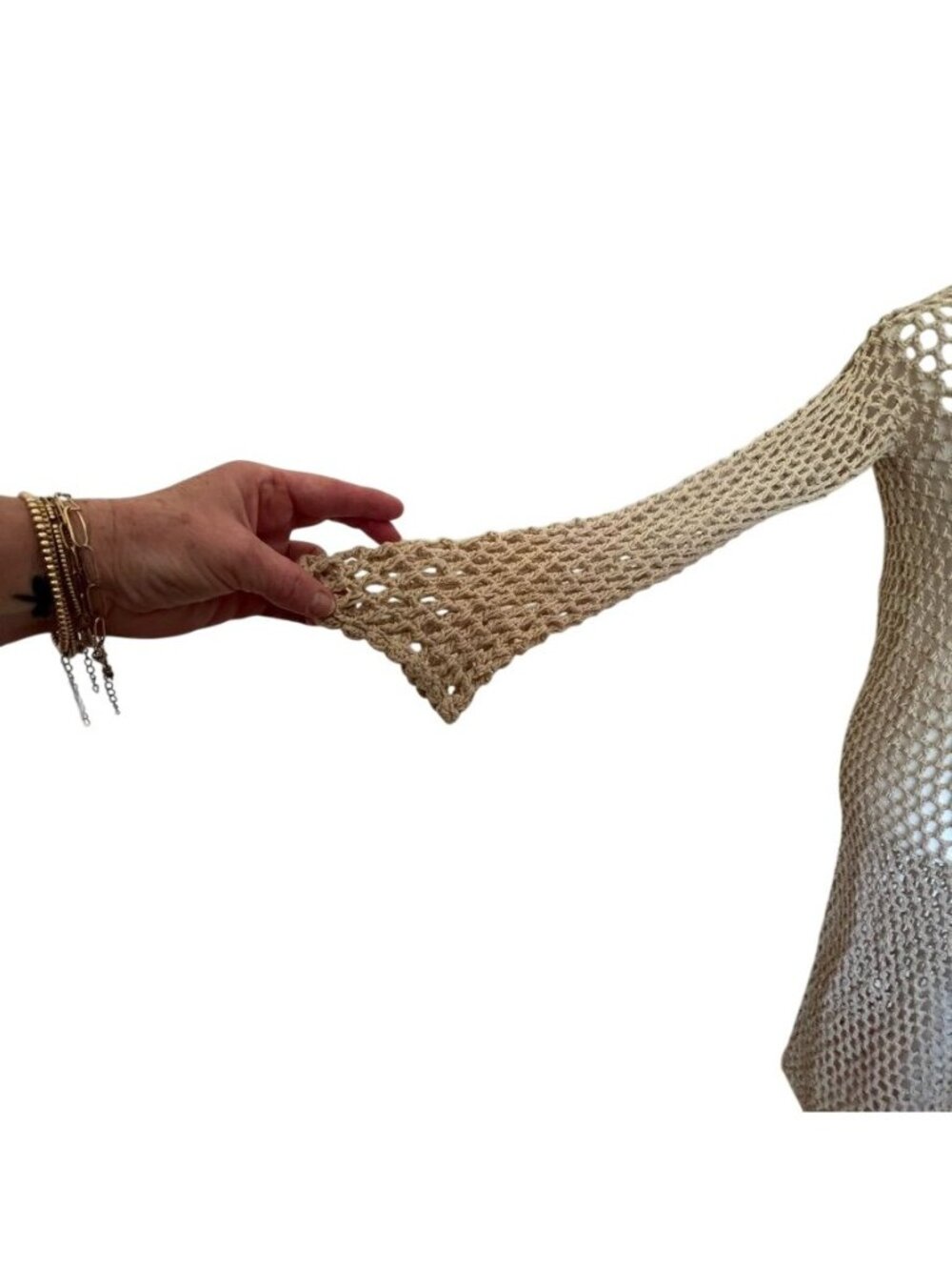 Blower Crochet Cover-up Open Knit Dress Beach to Bar Bohemian Resort Euro Summer - Picture 6 of 12